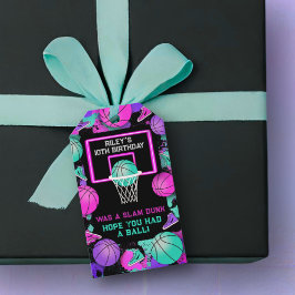 Pink Neon Grunge Paint Spritzer Basketball Gefalle Geschenkanhänger