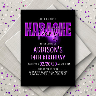 Pink Neon Karaoke Einladung zum Geburtstag