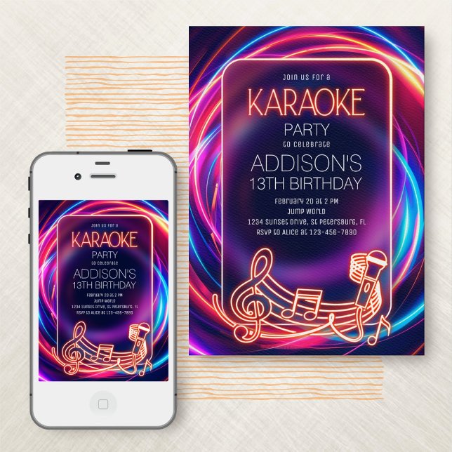 Pink Neon Karaoke Einladung zum Geburtstag (Von Creator hochgeladen)