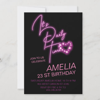 Pink Neon Light Invitation d'anniversaire