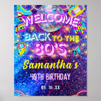 Pink Neon Llow Retour À 80s Anniversaire Affiche d