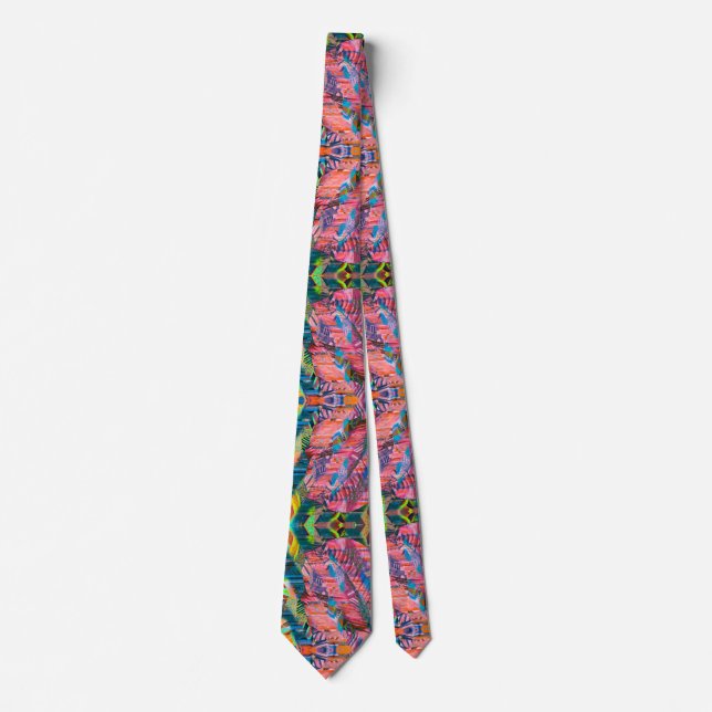 Pink Neon Multicolor Neck Tie Krawatte (Vorderseite)