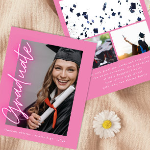 Pink Neon Photo Lycée Carte de Graduation pas cher