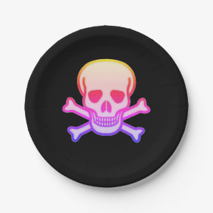 Pink Neon Skull Schwarz-Papier Teller