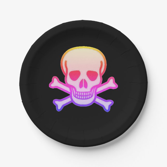 Pink Neon Skull Schwarz-Papier Teller (Vorderseite)
