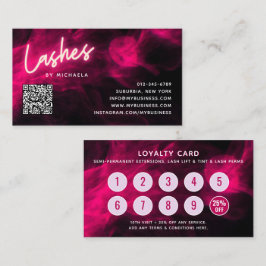Pink Neon & Smoke Lash Salon QR Code Loyalty Card Visitenkarte