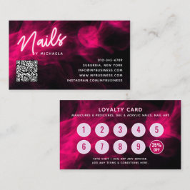 Pink Neon & Smoke Nail Salon QR Code Loyalty Card Visitenkarte