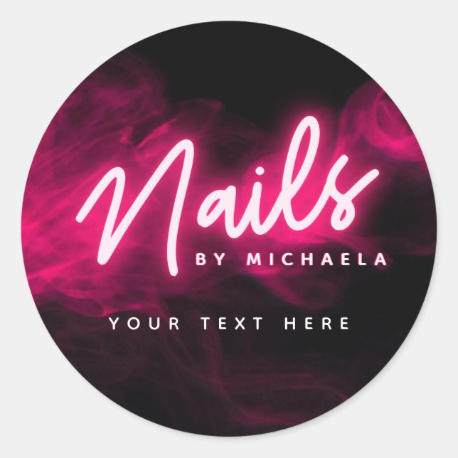 Pink Neon & Smoke Nail Salon/Techniker Runder Aufkleber (Vorderseite)
