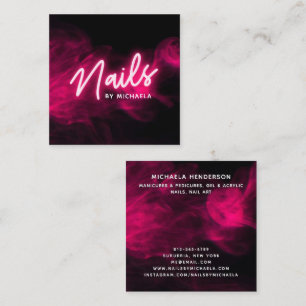Pink-Neon- und Rauch-Nagelsalon/Technikerin Quadratische Visitenkarte