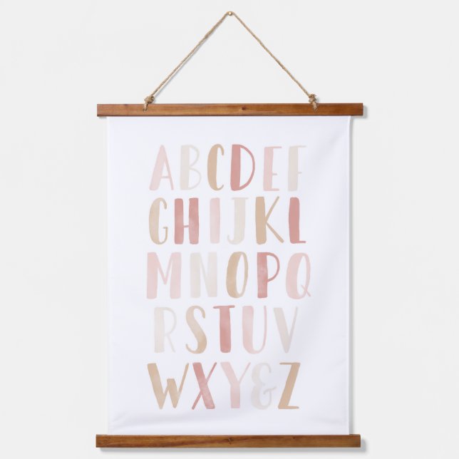Pink Neutral Alphabet ABC Girl Kinderzimmer Deco Wandteppich Mit Holzrahmen (Vorderseite)
