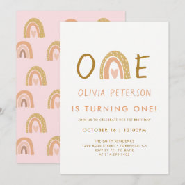 Pink Neutral Arc-en-ciel 1er Anniversaire Cartes d