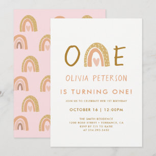 Pink Neutral Arc-en-ciel 1er Anniversaire Cartes d