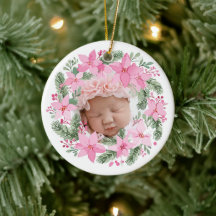 Pink New Baby Foto Christmas Girl Poinsettia