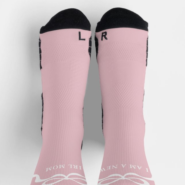 Pink New Mom Baby Girl Bows Retro Modern Gift  Socken (Oben)