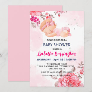 Pink Niedlich Baby Girl Rose Blume Babydusche Einladung