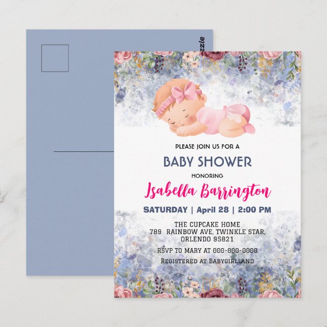 Pink Niedlich Baby Girl Rose Blume Babydusche Kind Postkarte (Vorne/Hinten)