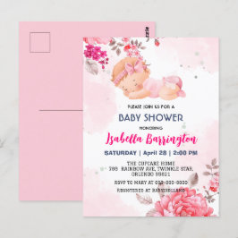 Pink Niedlich Baby Girl Rose Blume Babydusche Postkarte