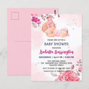Pink Niedlich Baby Girl Rose Blume Babydusche Postkarte