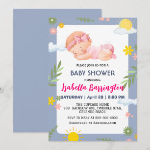 Pink Niedlich Baby Girl Sommer Blume Babydusche Ki Einladung