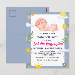 Pink Niedlich Baby Girl Sommer Blume Babydusche Ki Postkarte