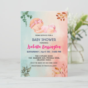 Pink Niedlich Baby Girlleder Blume Babydusche Kind Einladung