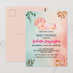 Pink Niedlich Baby Girlleder Blume Babydusche Kind Postkarte