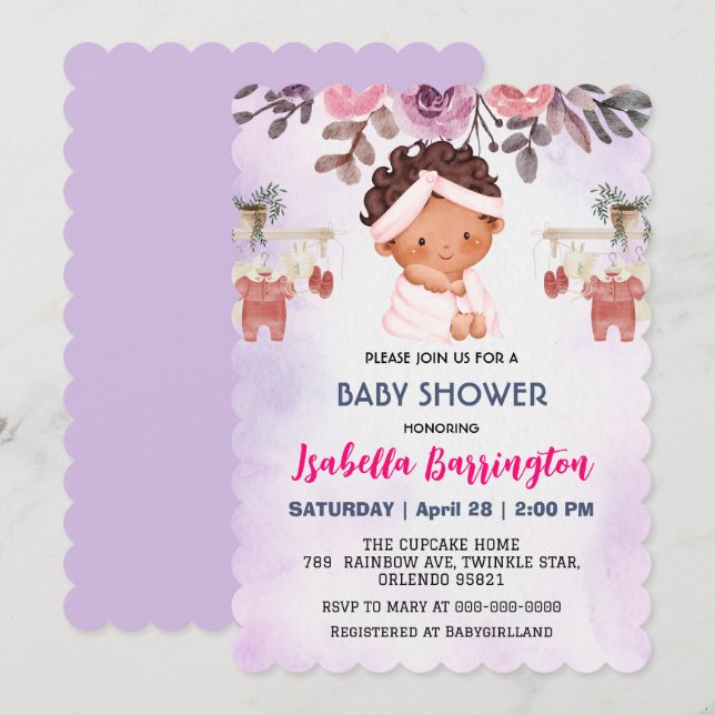 Pink Niedlich Baby Girls Rose Blume Kinderdusche Einladung (Vorne/Hinten)