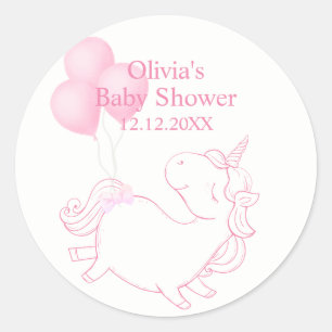 Pink Niedlich Balloon Unicorn Kinderdusche Runder Aufkleber