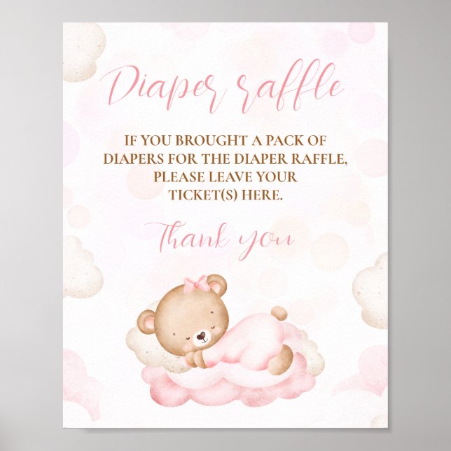 Pink Niedlich Bear Babydusche Windeln Raffle Schil Poster (Vorne)