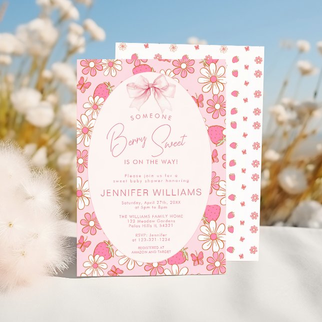 Pink Niedlich Berry Sweet Strawberry Baby Dusche Einladung (Von Creator hochgeladen)