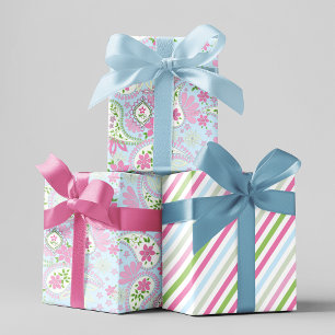 Pink Niedlich Blue Paisley Druckmuster Geschenkpapier Set