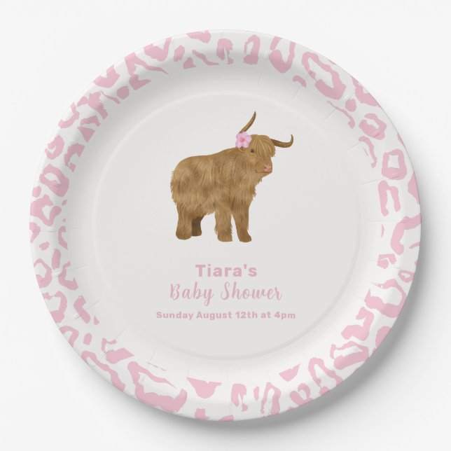 Pink Niedlich Boho Holy Cow Floral Girl Babydusche Pappteller (Vorderseite)