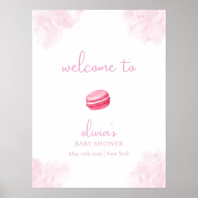 Pink Niedlich Bonjour Bébé Macaron Babydusche Empf Poster (Vorne)