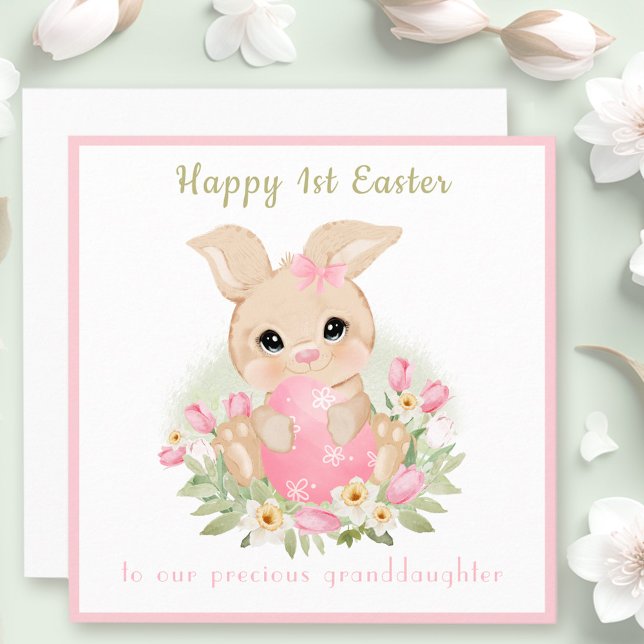 Pink Niedlich Bunny Grandtochter 1. Osterkarte Karte (Pink Cute Bunny Granddaughter 1st Easter card)