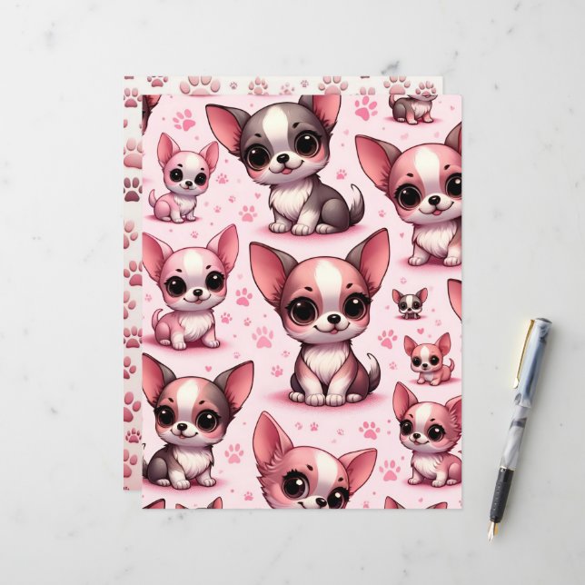 Pink Niedlich Chihuahua Dog Scrapbook Paper (Vorderseite/Rückseite Beispiel)