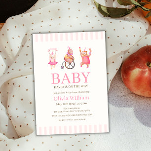 Pink Niedlich Circus Karneval Teddy Bear Babydusch Einladung