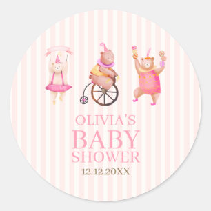 Pink Niedlich Circus Karneval Teddy Bear Babydusch Runder Aufkleber