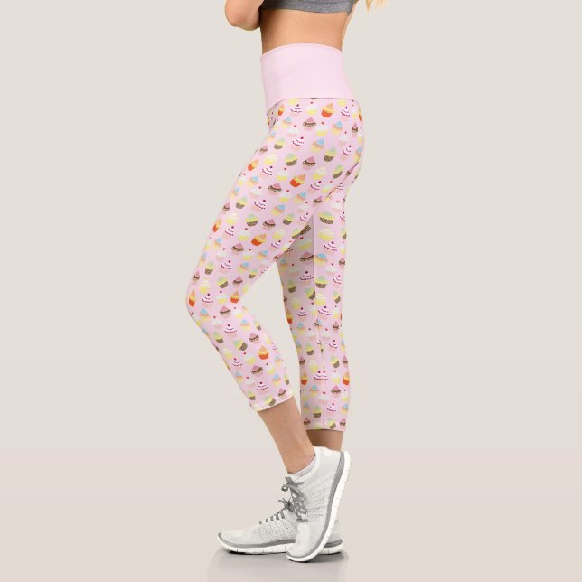 Pink Niedlich Cupcake Food Muster Capri Leggings (Links)