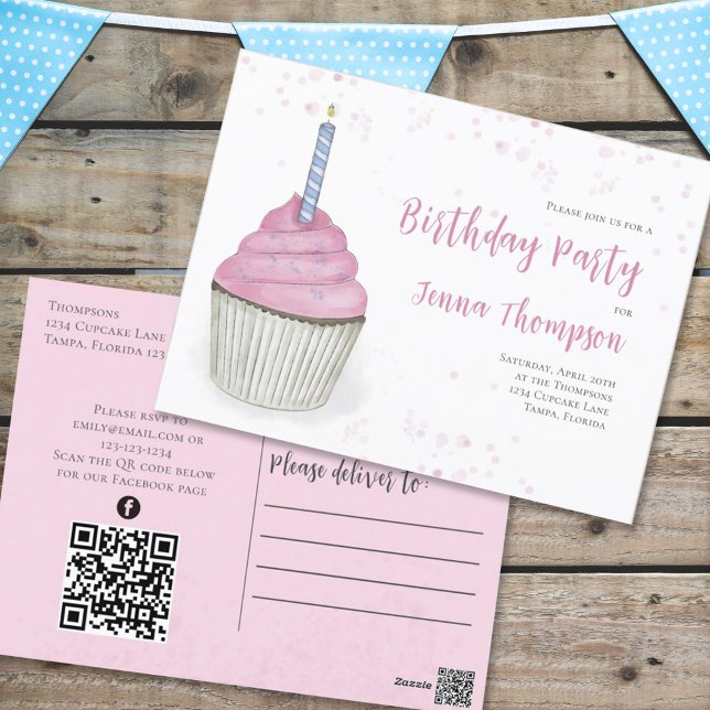 Pink Niedlich Cupcake QR Code Social Media Whimsic Postkarte (Von Creator hochgeladen)
