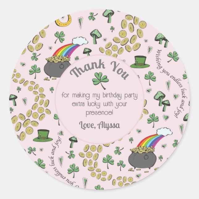 Pink, Niedlich & Curvy St. Patrick's Day Danke Runder Aufkleber (Vorderseite)