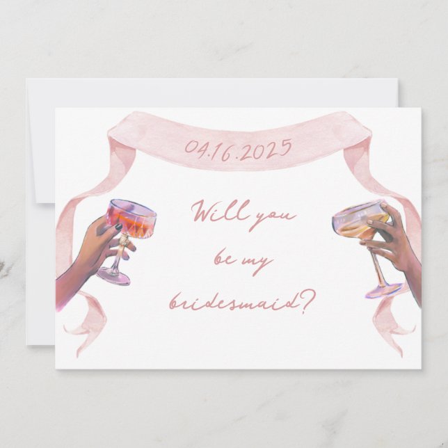 Pink Niedlich Elegante Custom Bridesmaid Vorschlag Mitteilungskarte (Vorderseite)