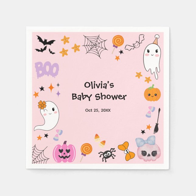Pink Niedlich Ghost Little Boo Halloween Kinderdus Serviette (Vorderseite)
