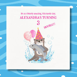 Pink Niedlich Girl Sea Otter Geburtstagsparty Serviette