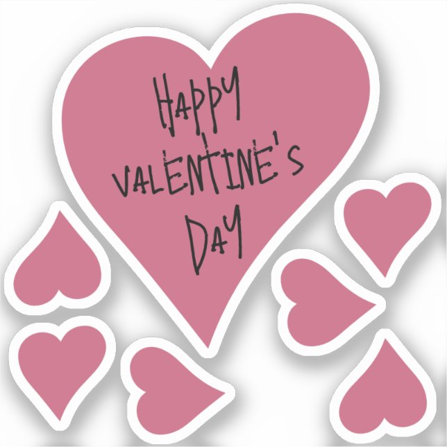 Pink Niedlich Happy Valentine's Day Heart Stickers Aufkleber (Vorderseite)