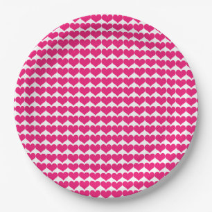 Pink Niedlich Hearts Muster Papier Teller