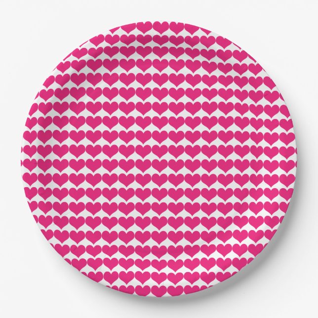 Pink Niedlich Hearts Muster Papier Teller (Vorderseite)