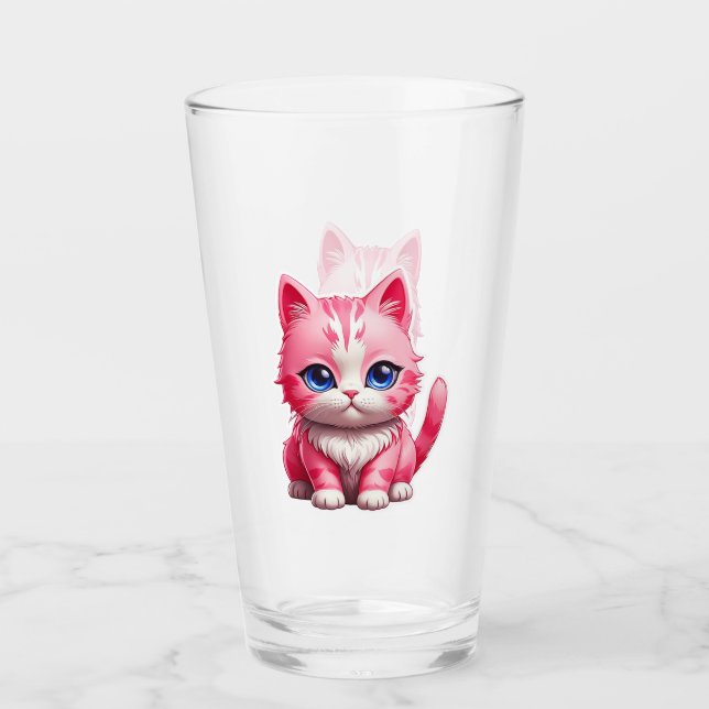 Pink Niedlich Kitty Cat Glas (Vorderseite)