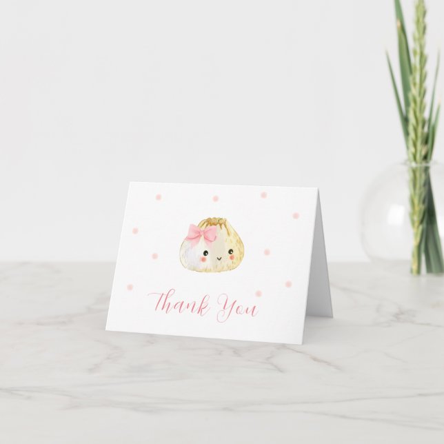 Pink Niedlich Kleine Dumpling Girl Babydusche Dankeskarte (Vorderseite)