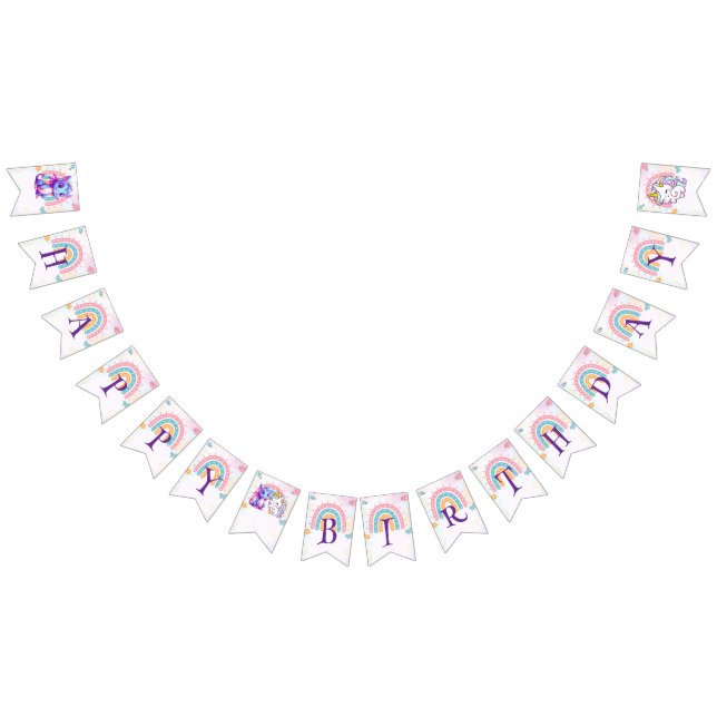 Pink Niedlich Magical Unicorn Dinosaurier Geburtst Wimpelkette (Alle)