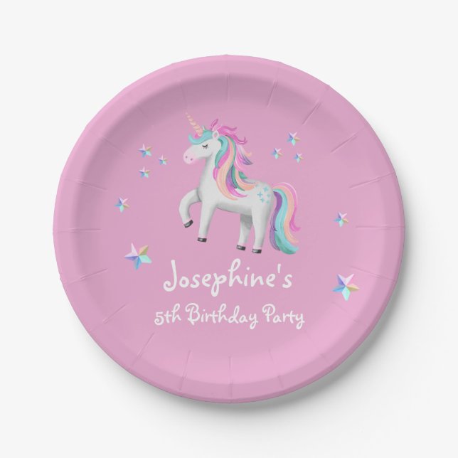 Pink Niedlich Magical Unicorn Kindergeburt Pappteller (Vorderseite)
